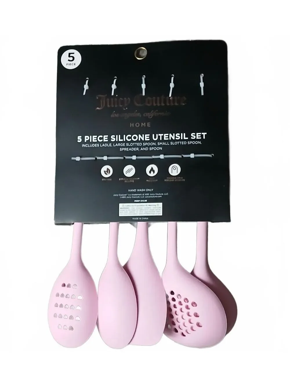 Juicy Couture Pink Silicone 5 Pc Utensil Set Coquette Designer Kitchen NWT